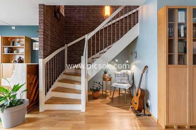 Real Photo of Modern Warm Interior Staircase Area Home Decoration