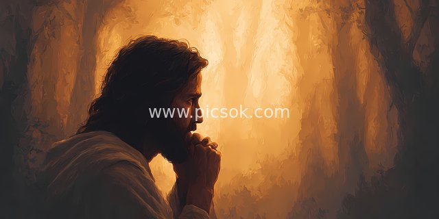 Jesus Praying in the Forest: Divine Light Illuminates the Soul, A Moment of Quiet Faith