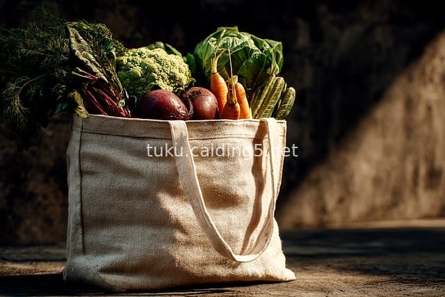 新鲜有机蔬菜装帆布购物袋 健康饮食场景