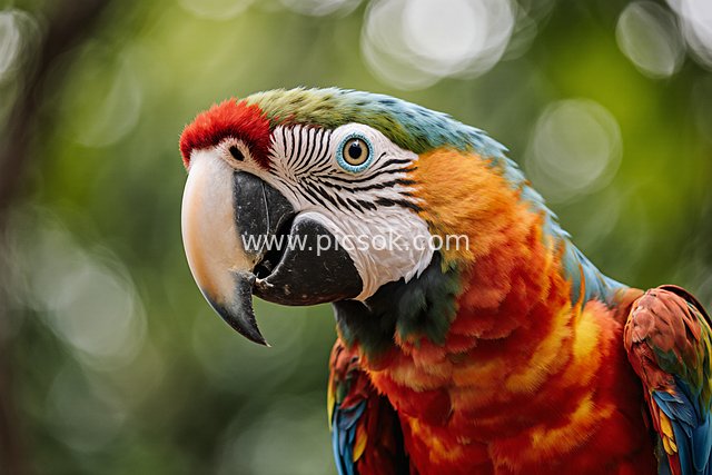 色彩斑斓金刚鹦鹉特写 自然散景背景