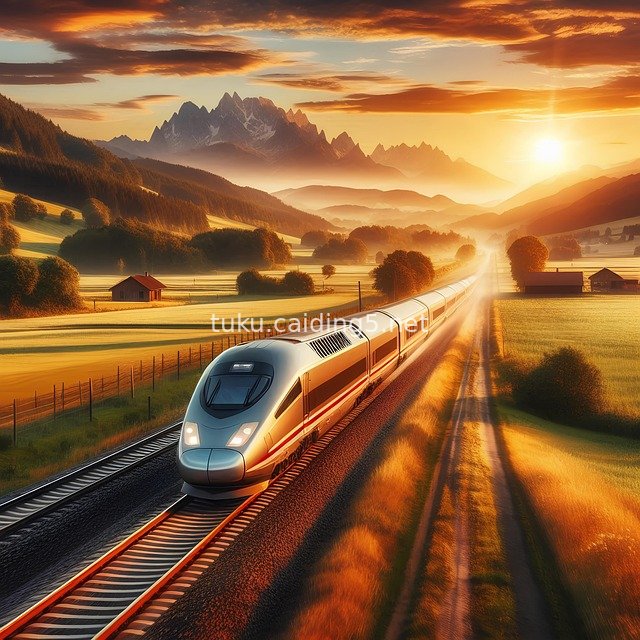 High-speed Train in Sunset Village: A Beautiful Fusion of Technology and Nature