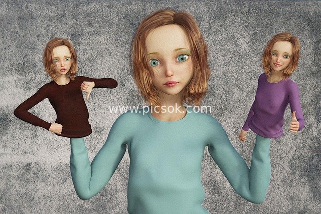 Woman/Girl Facing Decision Confusion: Question Mark, Thinking, Different Options, Thumb Gesture, Hand Puppet, and Torn Facets