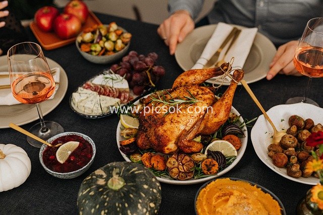 Warm Family Dinner Roast Chicken Feast Table Setting Photo