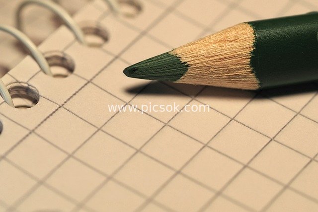 绿色彩色铅笔与方格笔记本的创意场景