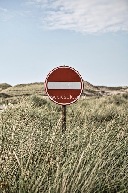 No Entry Traffic Sign in Dutch Dune Grass
