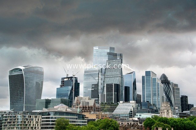 City of London Skyline: Modern Architecture Under Overcast Skies