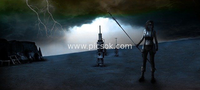 Female Raider in Desert Thunderstorm on Tatooine (Star Wars)