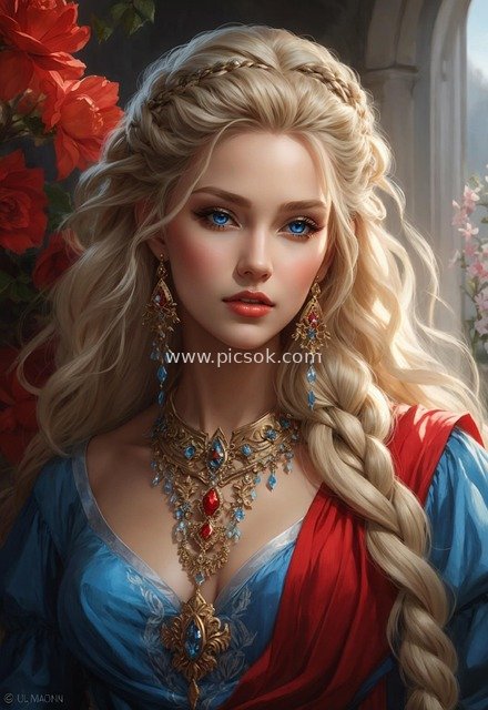 Gorgeous Portrait of a European Blonde Princess – Dreamy Oil-Painted Texture HD Wallpaper