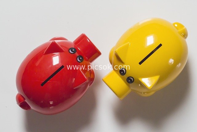 Red and Yellow Cartoon Piggy Banks - Financial Concept Diagram for Savings and Wealth Management