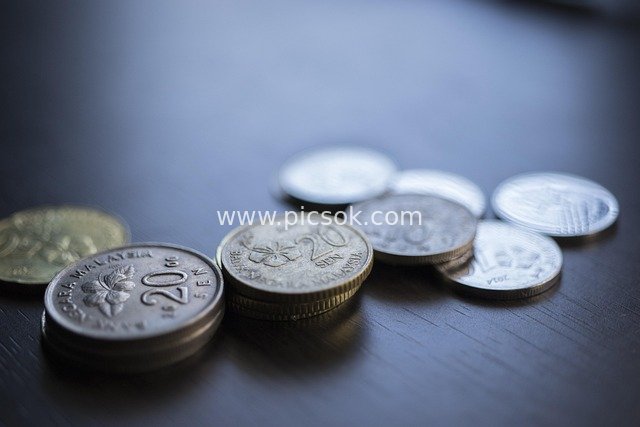 Close-up of Malaysian Coins - Financial Savings & Commercial Currency Material