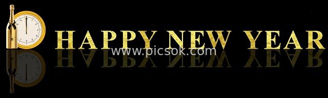 Golden New Year Greeting Banner: Champagne & Midnight Clock Celebration Image