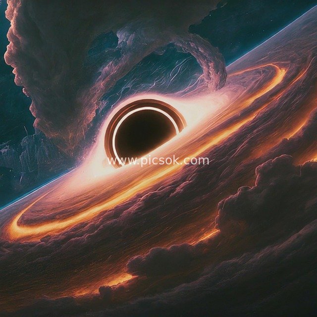 Sci-Fi Black Hole Cosmic Scene: Mysterious Nebula and Luminous Accretion Disk