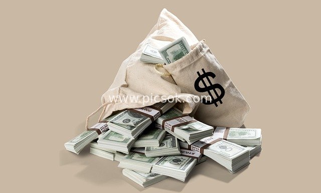 Money Bag Filled with US Dollars and Cash Stacks - Financial Wealth Stock Material