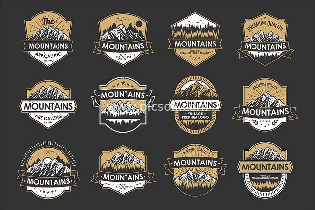 复古山脉探险徽章户外标志设计集合