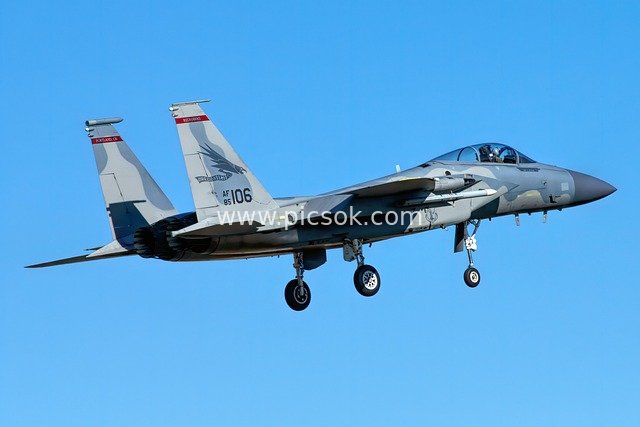 F-15C Eagle Fighter Jet Flying in Blue Sky | High-Definition Military Aircraft Material
