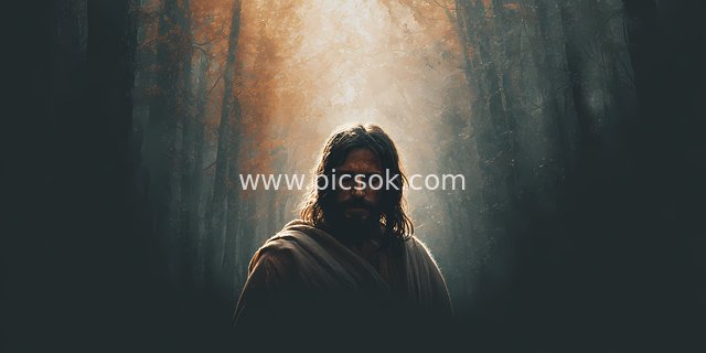 Jesus Praying in the Forest: A Sacred and Serene Spiritual Light-and-Shadow Scene