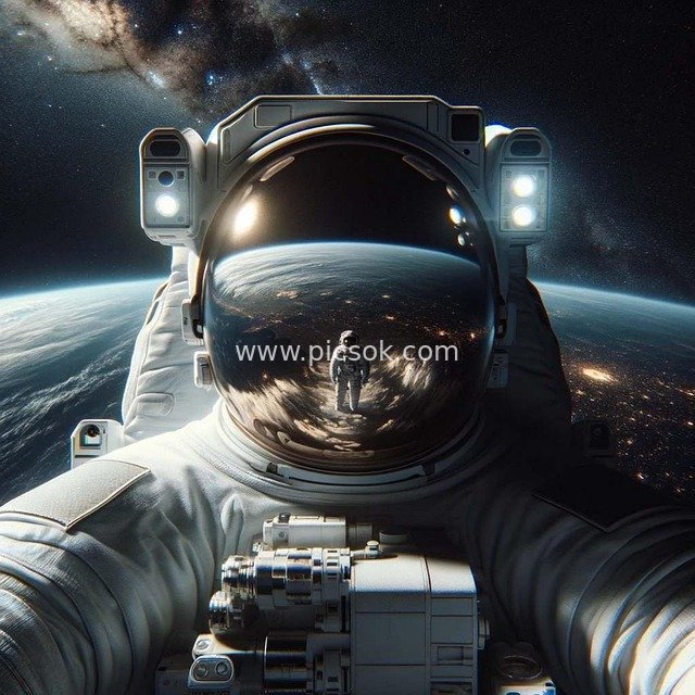 宇航员太空漫步 头盔映地球星空震撼画面