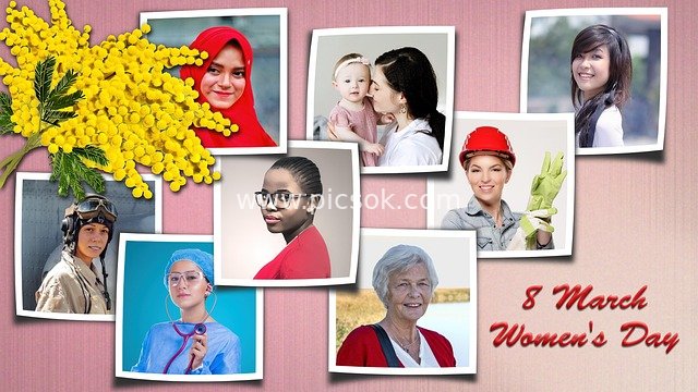 International Women's Day Women's Charm Collage Featuring Mimosa Flowers