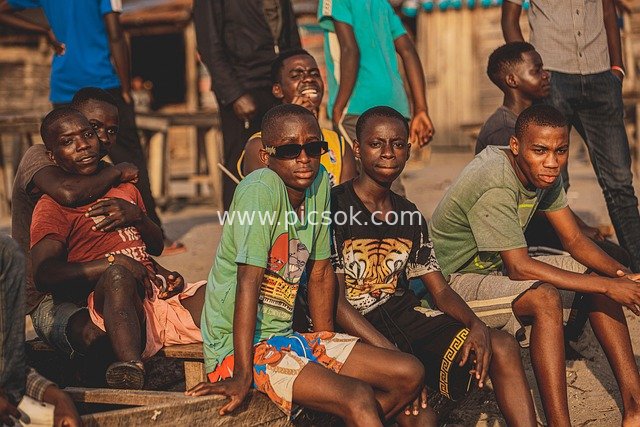 Group Photo of Young Friends on a Beach in Burundi, Africa