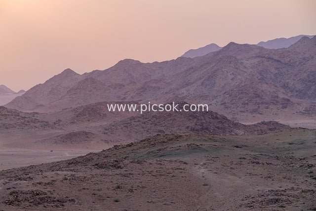 Red Rock Sunset Landscape in Namibian Desert at Dusk