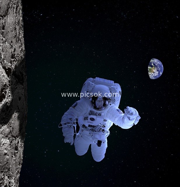 Astronaut Floating in Space: Cosmic Exploration Near Earth and Asteroid