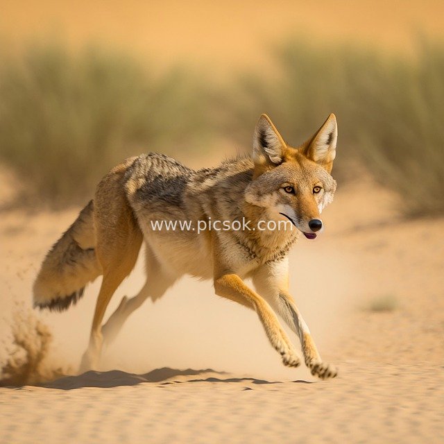 Coyote Running in the Desert Displays Wildlife's Speed and Wildness