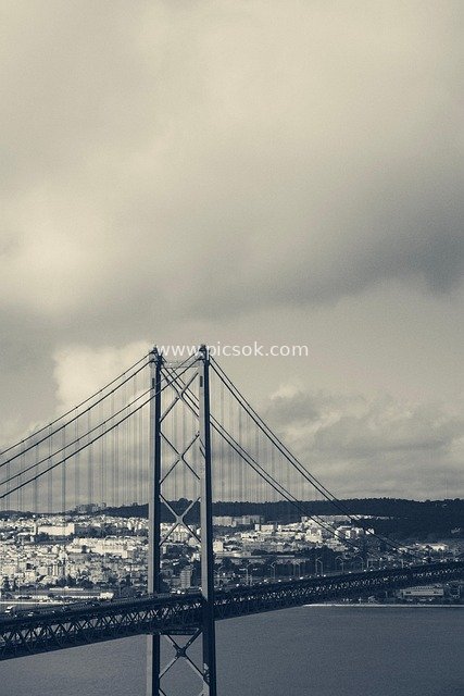 Vintage Scenery of the 25th of April Bridge, Lisbon, Portugal