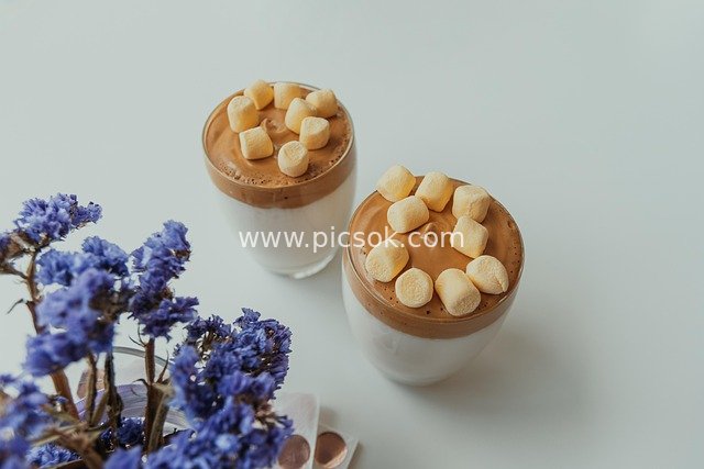 Elegant Café Food Photography of Marshmallow Coffee Drinks
