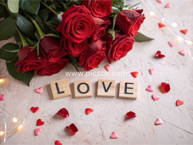 Valentine's Day Romantic Red Rose & LOVE Heart Decoration Scene