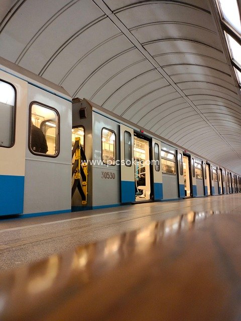 Moscow Metro Train Stopped at Platform - Urban Public Transport Scene