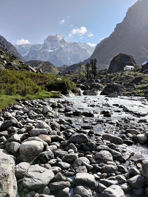 Beautiful Scenery of Mountain Streams and Snow-Capped Peaks in Har Ki Doon, Uttarakhand, India