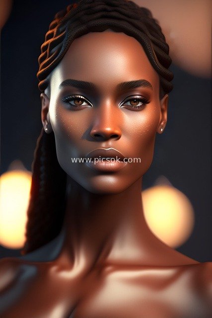 AI Art Portrait of a Dark-Skinned Woman with Braided Hair & Warm Light Texture