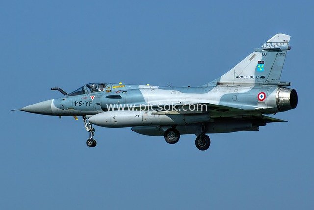 Actual Photo of Dassault Mirage 2000 Fighter Jet Flying Against Blue Sky
