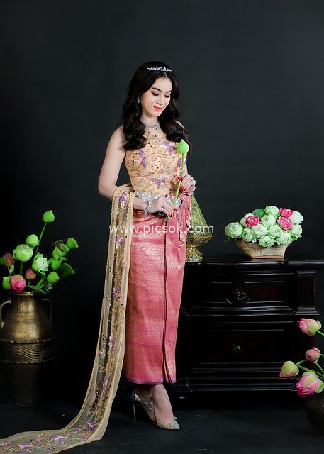 Elegant Portrait of an Asian Beauty in Traditional Attire
