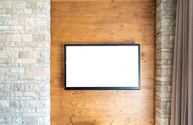 Wall-Mounted Flat-Screen TV on Wooden Wall | Interior Design Blank Screen Material