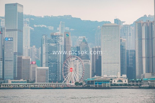 Hong Kong Victoria Harbour Financial Skyline Coastal Scenery