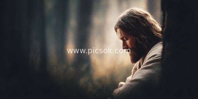 Jesus Praying in the Forest - Serene and Sacred AI Art Scene