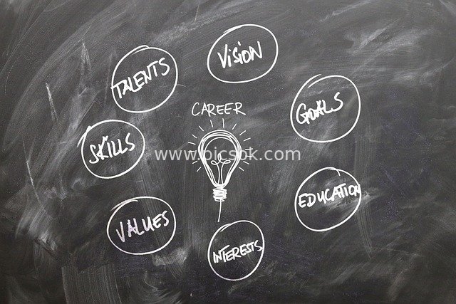 Career Planning Blackboard Mind Map: Talents, Vision, Goals & Education Elements