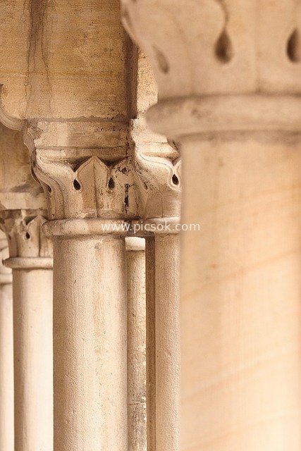 German Gothic Monastery: Beige Stone Column Architectural Details