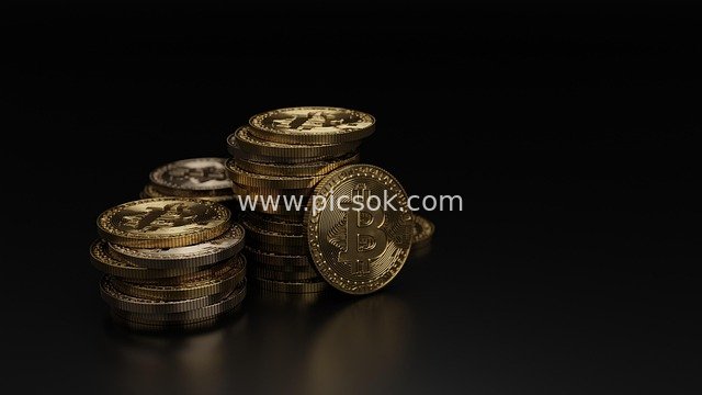3D Rendered Stack of Golden Bitcoins in Cryptocurrency Financial Scene