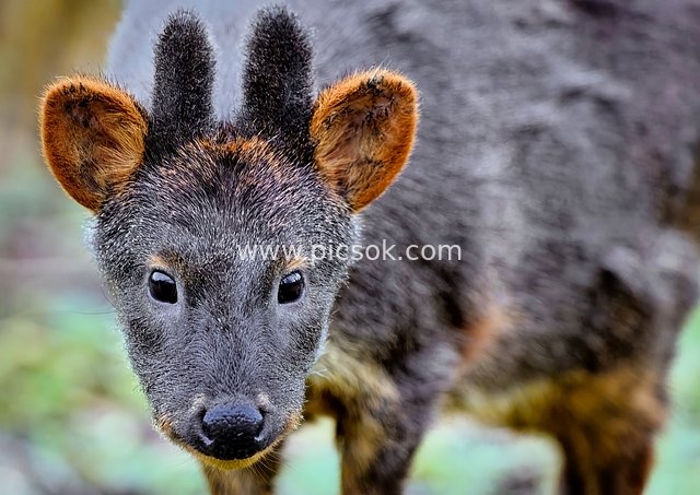 Close-up of the Southern Pudu, the World's Smallest Deer Species (Near-Threatened Wildlife)