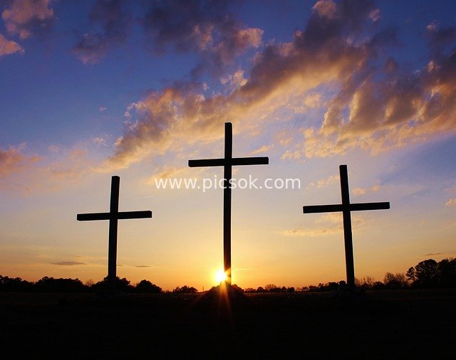 Easter Cross at Sunset: Symbol of Religious Faith and Hope