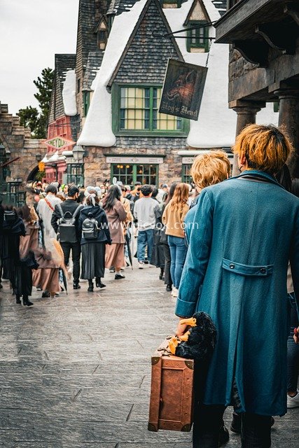 Winter Crowd Scene in the Wizarding Town of Harry Potter Theme Park