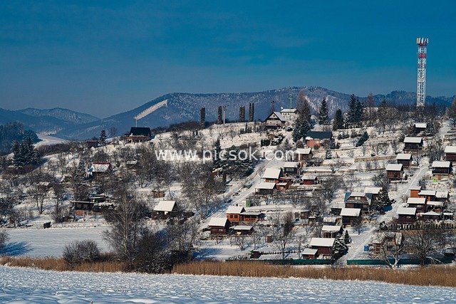 Winter Slovak Snow Village: Serene Rural Snow Scenery