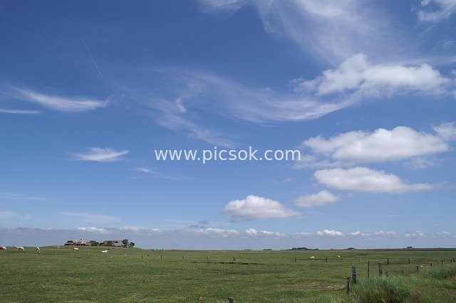 Grassland Vacation on Lang Island, North Friesland - Beautiful Cirrus Clouds and Blue Sky