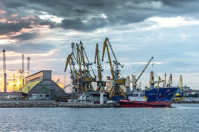 Industrial Logistics Operations at Burgas Port During Sunset