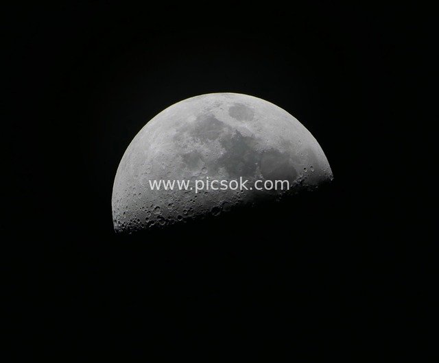 Half Moon in the Night Sky: Lunar Surface Craters and Cosmic Mysteries