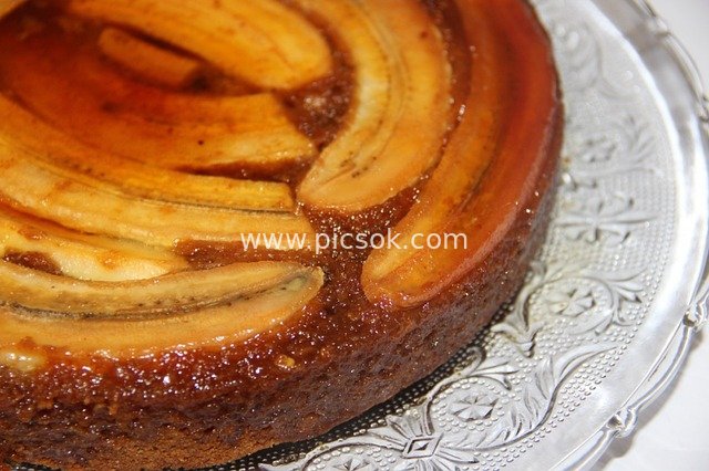 banana cake, the cake was inverted banana, banana, cake, food for health, kitchen, eat, cooking, pie, nutrition, sugar, delicious, diet, sweet, dessert