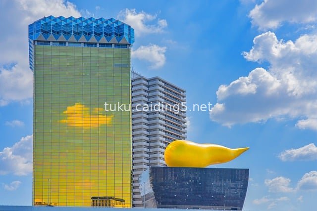 Architectural Landscape of Tokyo Asahi Beer Tower and Golden Sculpture