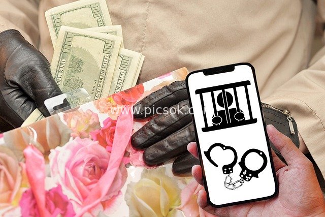 Warning Scene of Bribery and Corruption Crime Featuring Mobile Phone and Prison Icons